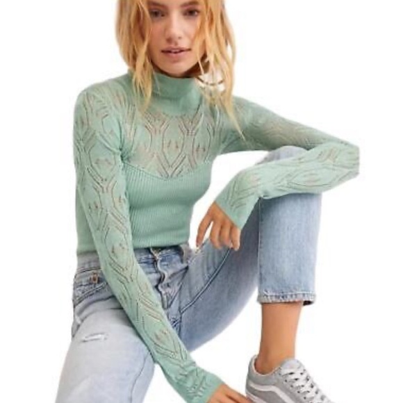Free People Intimately pretty in pointelle green bodysuit 20421 - Picture 2 of 11